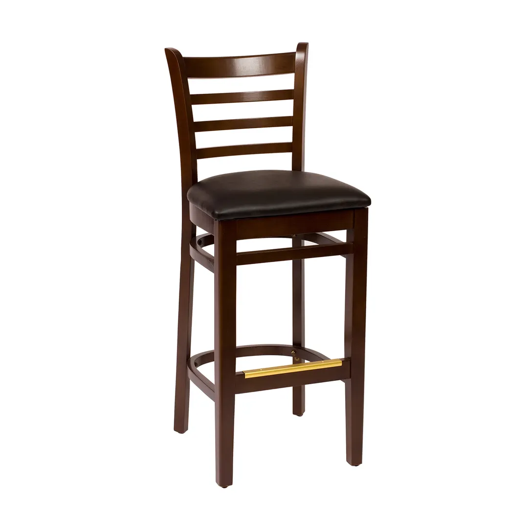 BFM Seating ZWB101DW GR4 Berkeley Barstool, Ladder Back, Upholstered Seat, Dark Walnut Finish, Grade 4 Upholstery