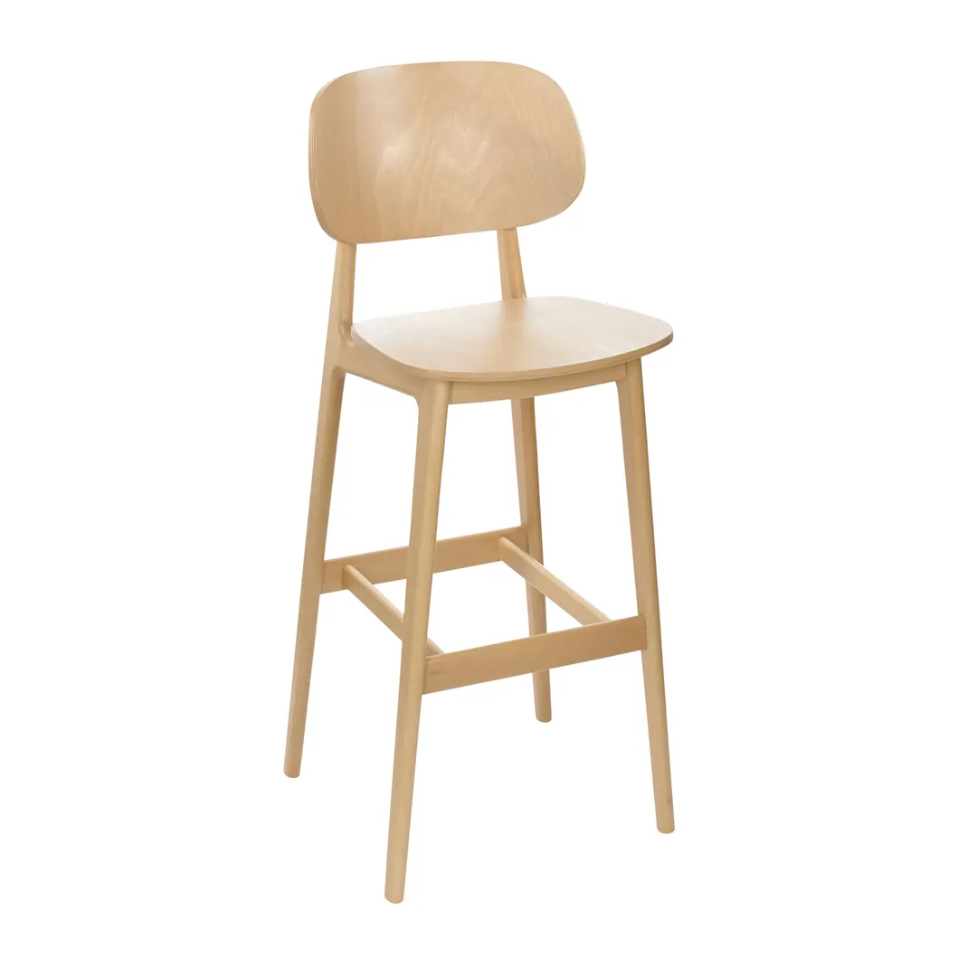 BFM Seating ZWB22NT COM Emma Barstool, European Beechwood, Upholstered Seat, Footrest, Natural Finish