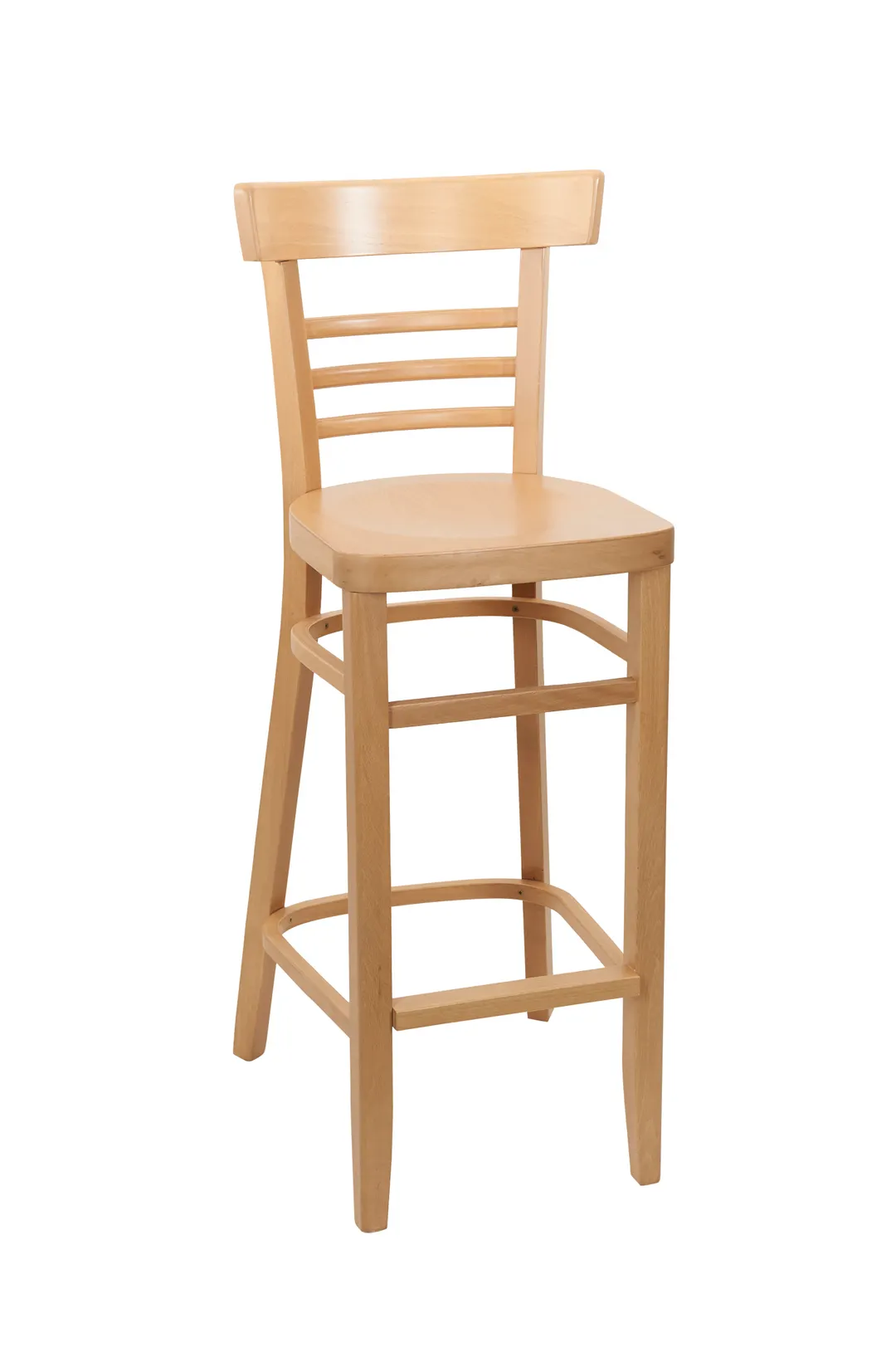 BFM Seating ZWB66NT GR4 Giulia Ladder Back Barstool with Upholstered Seat and Footrest, European Beechwood Frame