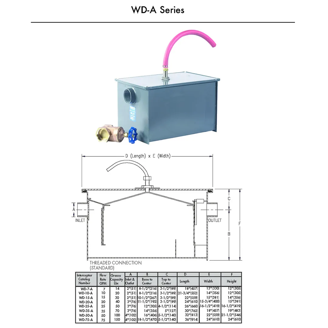 Dormont WD-10-A Watts Grease Interceptor, Semi-Automatic Draw-Off - 2" FPT / 20 lbs Cap. - 10 GPM