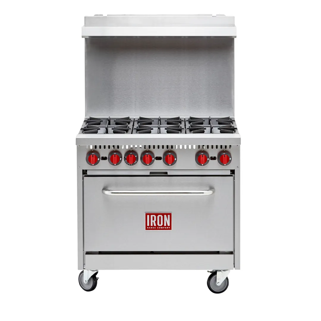 Iron Range IR-6B 36" Gas Restaurant Range w/ (6) Open Burners, (1) Standard Oven 180.000 BTU