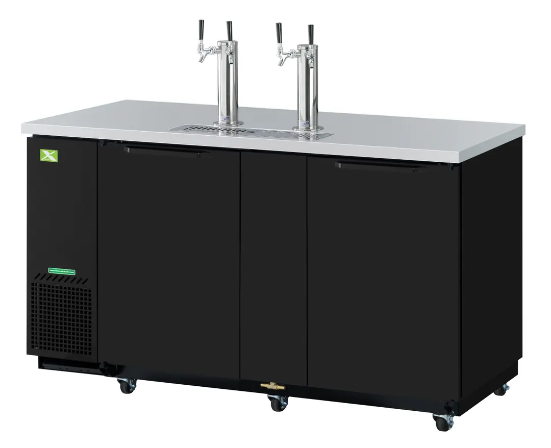 RefrigerationX XBD-3SB-N6 Beer Tower, 69"W×27"D×37"H, 21.19 cu.ft. Black 2 3" Towers 1/5 HP R‑600a