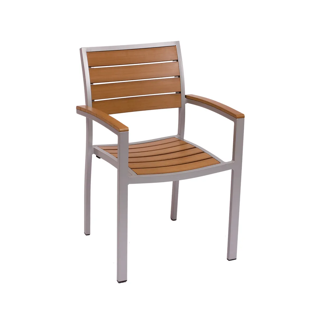 BFM Seating PH101CTKSV Largo Stacking Armchair, Synthetic Teak Back, Arms & Seat