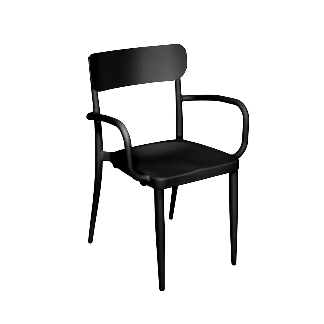 BFM Seating PHVACBL Maui Stacking Arm Chair, Black Powder Coat Aluminum