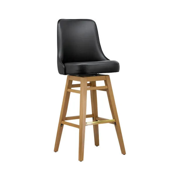 G & A 411 Swivel Bar Stool, Slate Back, Upholstered Padded Seat, Footrest, European Beechwood Frame, Black Vinyl