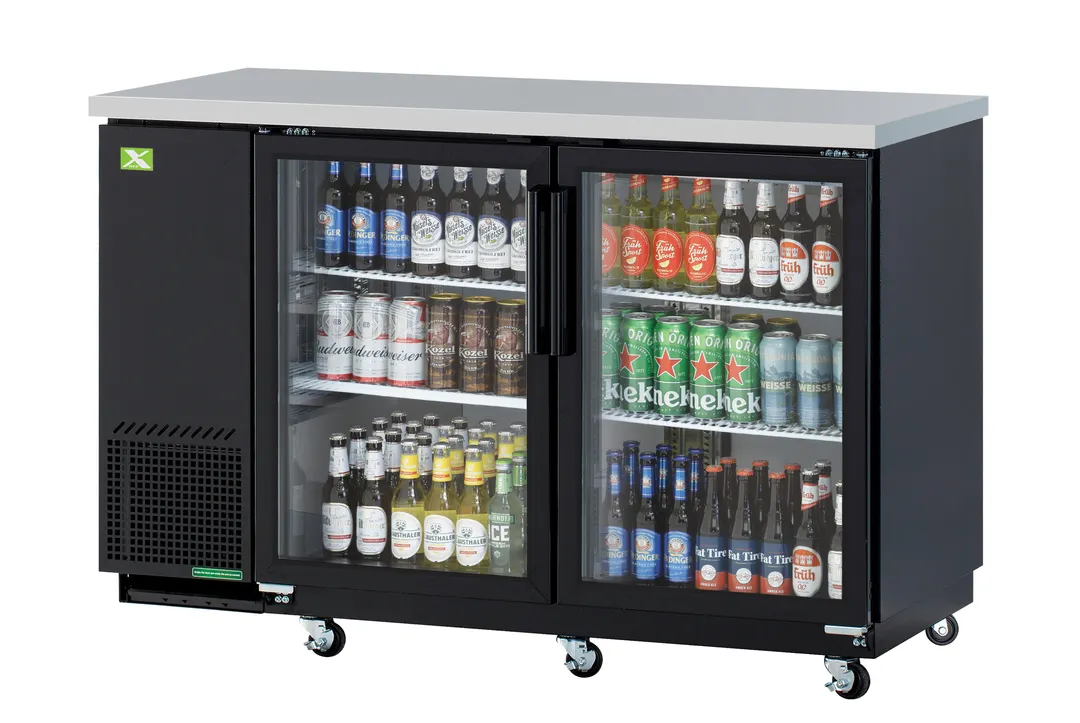 RefrigerationX XBB-2SG-N6 Cooler, 58-7/8"W x27-1/4"D x37-1/8"H, 18.99 Cu.ft., Black Vinyl Glass Doors