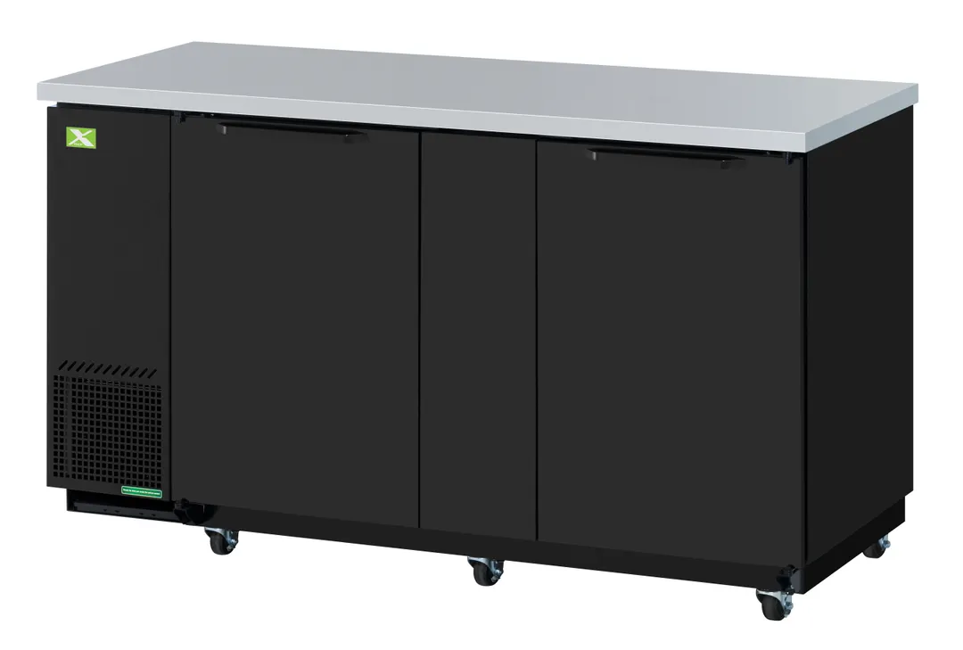 RefrigerationX XBB-3SB-N6 Cooler, 69"W×27-1/4"D×37-1/8"H, 23.28 Cu Ft, Black Vinyl, Shelves, R-600a