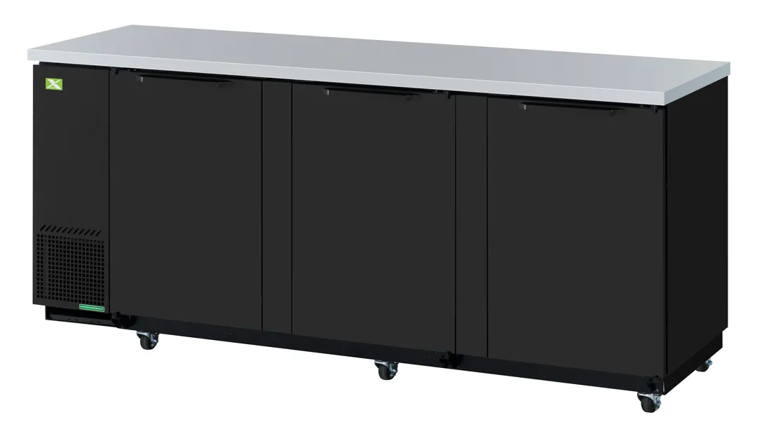 RefrigerationX XBB-4SB-N Cooler 90"W X 27"D X 37"H 36.95cuft Black Vinyl 3‑Door 1/3 HP R‑290 115V