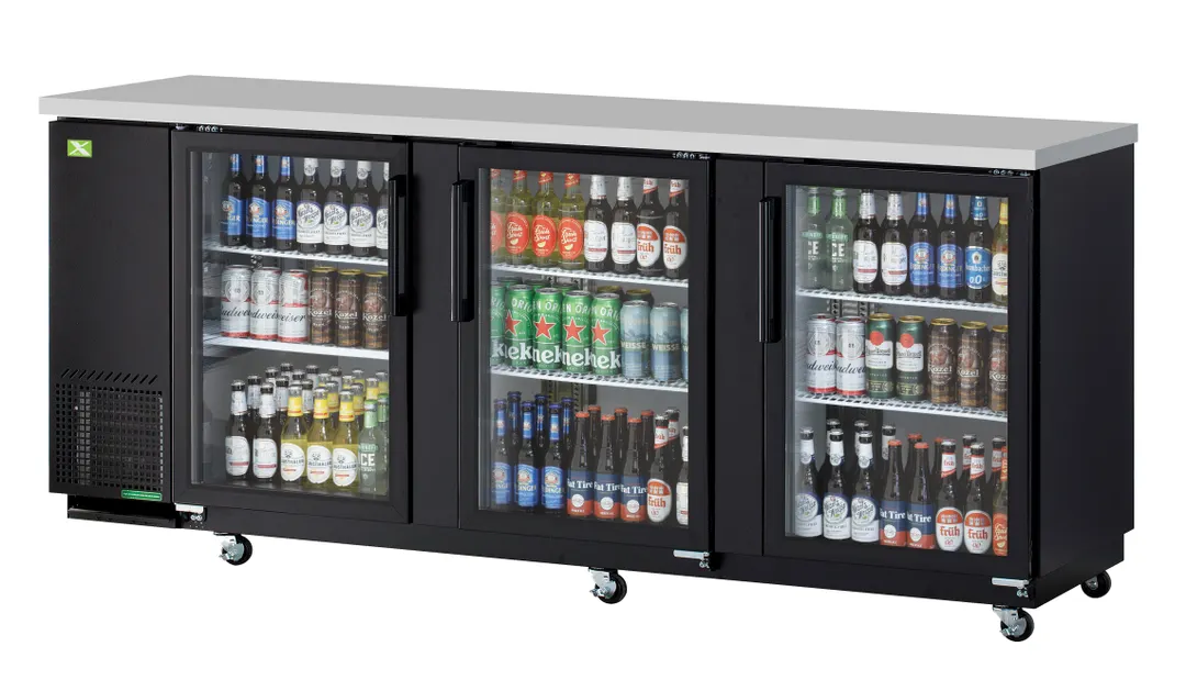RefrigerationX XBB-4SG-N Bar Cooler, 90" W x 27" D x 37" H, 37.16 cu.ft., 3 Glass Doors, Black R-290