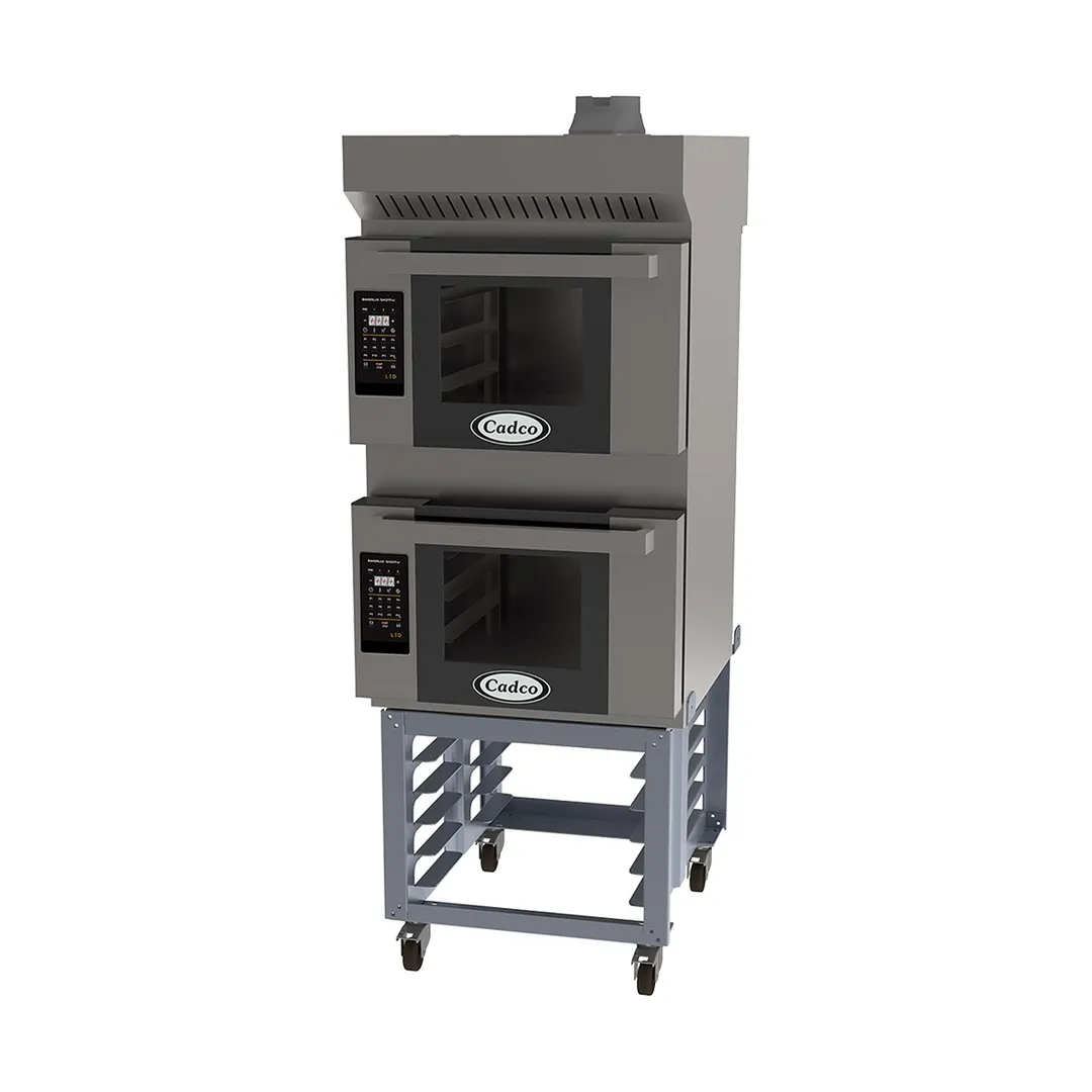 Cadco BLS-3HLD-2H Double Half Size Electric Convection Oven w/ Ventless Hood and Stand, 208/240V