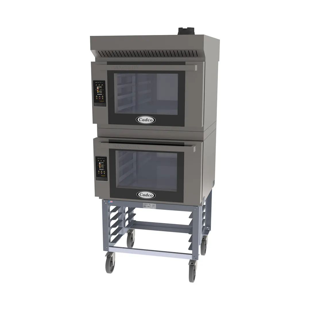 Cadco BLS-4FTD-2H Double Full Size Electric Convection Oven w/ Ventless Hood and Stand, Touch Control