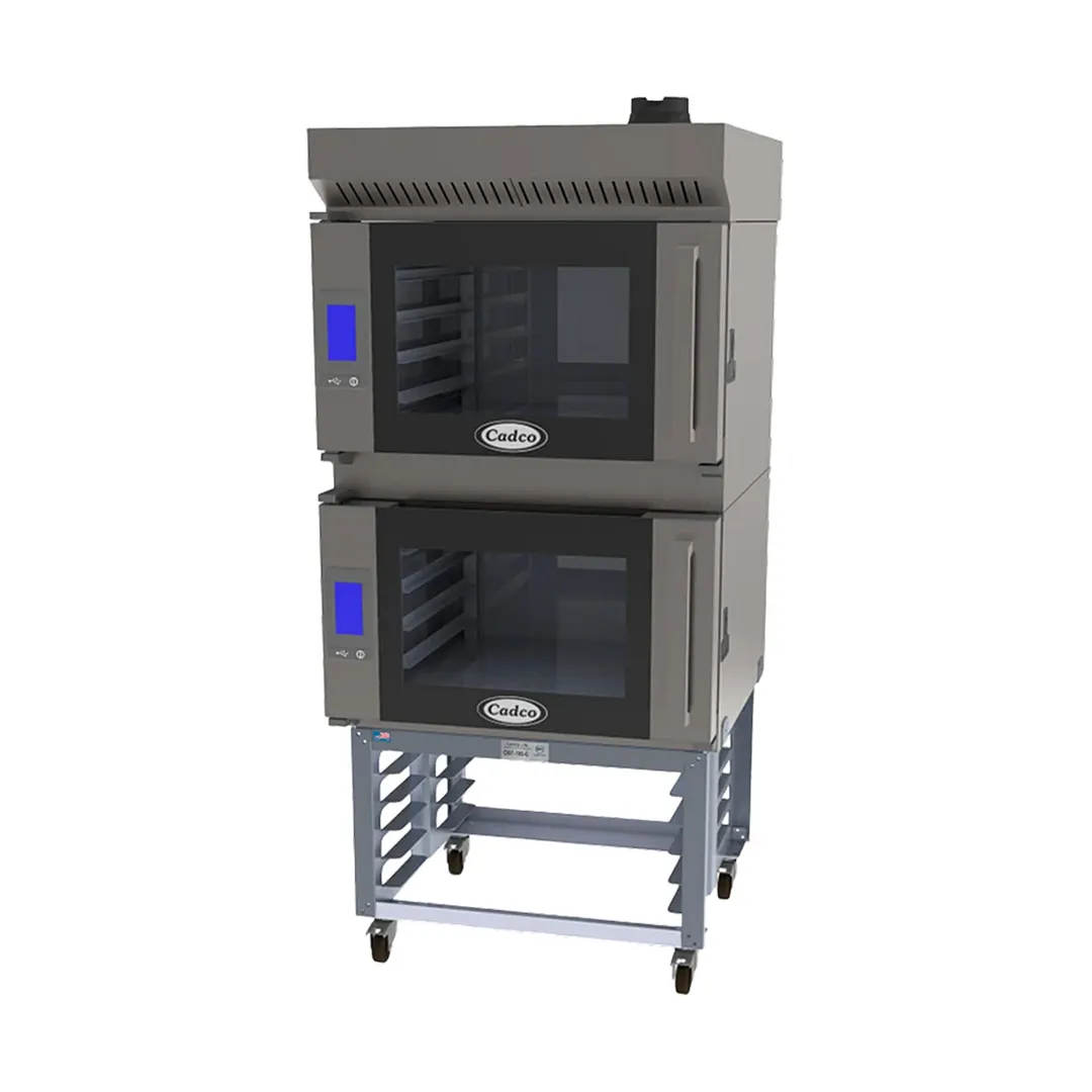 Cadco BLS-4FTR-2H Single Electric Convection Oven w/ Right Side Door, Ventless Hood, Stand, 208/240V