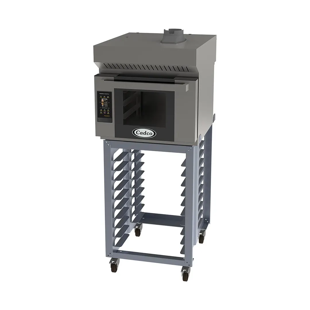 Cadco BLS-4HTD-1H Single Electric Convection Oven w/ 4 Shelf, Ventless Hood, Stand, Touch Control
