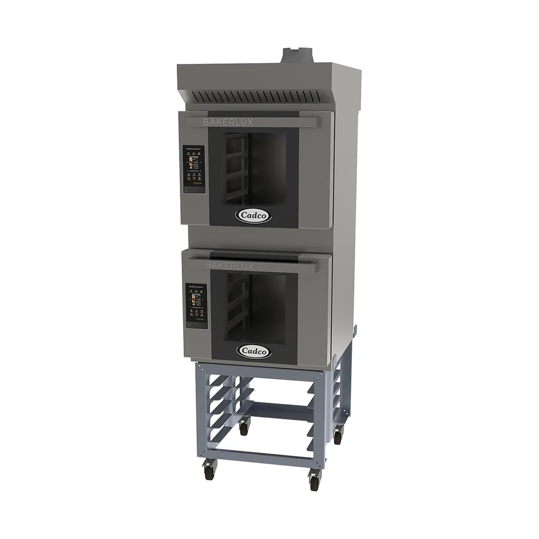 Cadco Bakerlux BLS-4HTD-2H Double Stack Half Size Electric Convection Oven w/ Ventless Hood, Digital Touch Controls