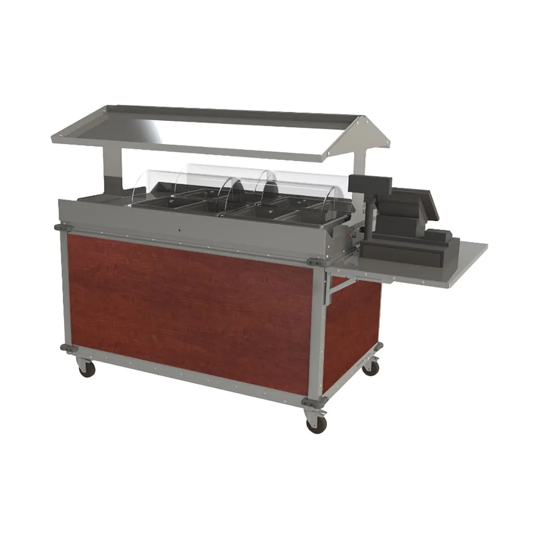 Cadco CBC-GG-4 MobileServ® Deluxe Grab & Go Merchandising Cart with (4) Heated Wells