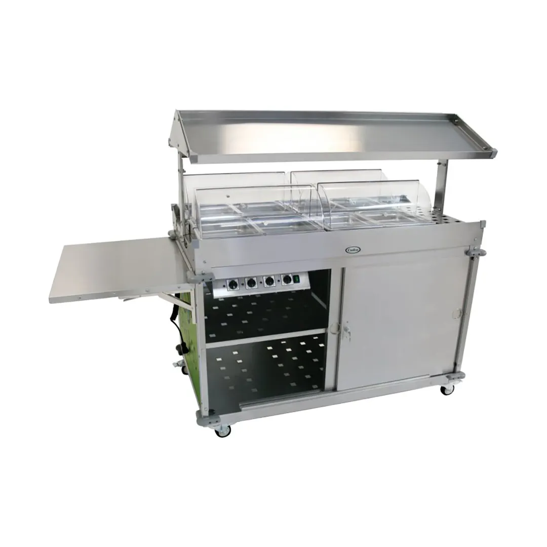 Cadco CBC-GG-4 MobileServ® Deluxe Grab & Go Merchandising Cart with (4) Heated Wells