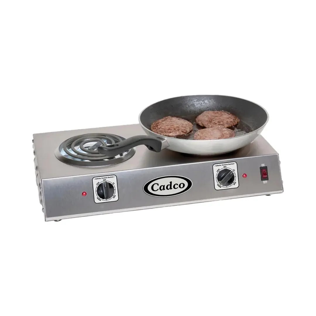 Cadco CDR-1T 21 1/4" Electric Countertop Hotplate w/ (2) Tubular Burners, Horizontal Design, 1.65 kW, 120V