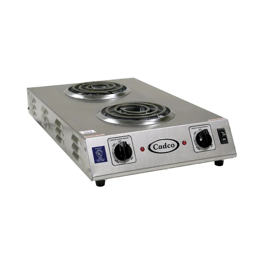 Cadco CDR-1TFB 13-1/2" Electric Countertop Hotplate w/ (2) Tubular Burners, Vertical Design, 1.65 kW, 120V