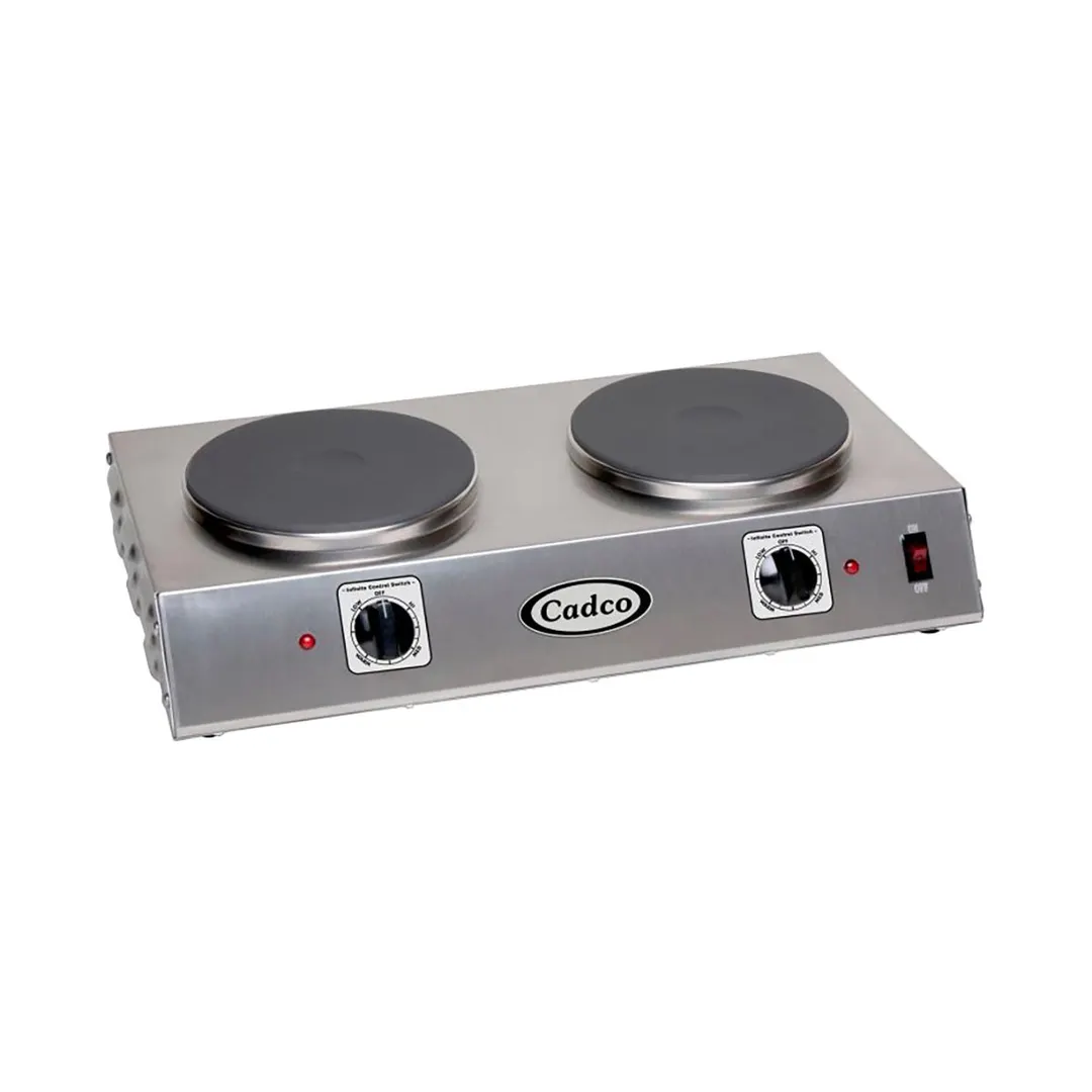 Cadco CDR-2C 21-1/4" Electric Countertop Hotplate, (2) Solid Burners, Horizontal Design, 1.8 kW, 120V