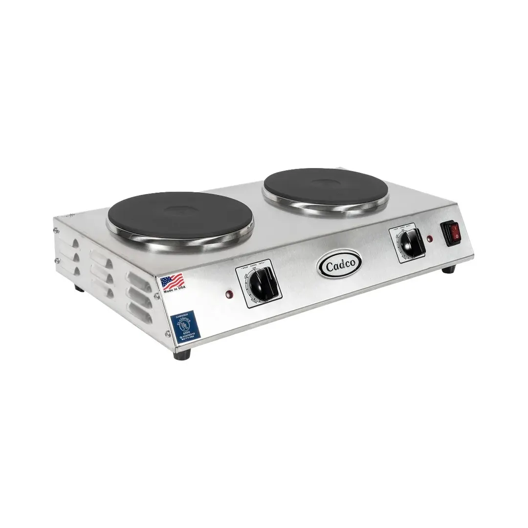 Cadco CDR-2C 21-1/4" Electric Countertop Hotplate, (2) Solid Burners, Horizontal Design, 1.8 kW, 120V