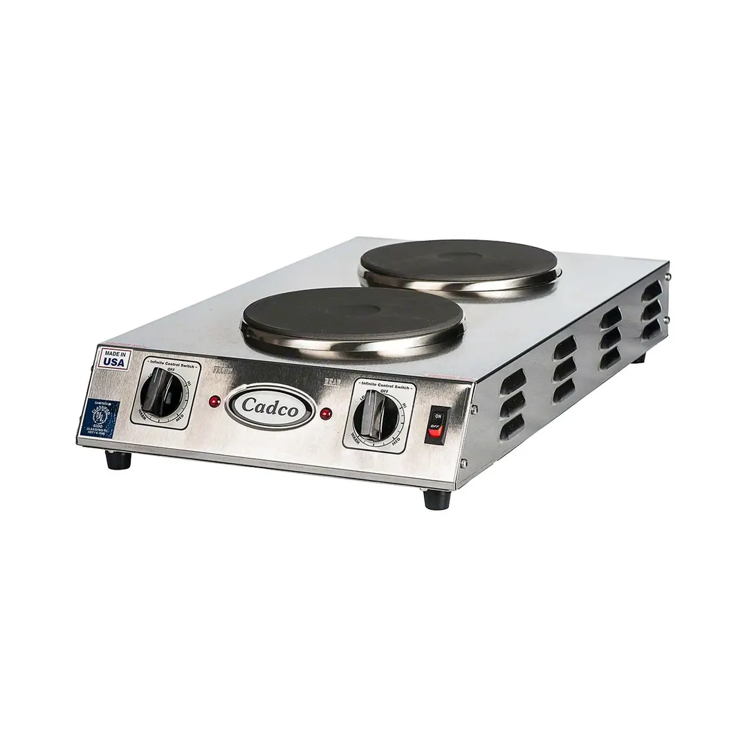 Cadco CDR-2CFB 13-1/5" Electric Countertop Hotplate w/ (2) Solid Burners, Vertical Design, 1.8 kW, 120V