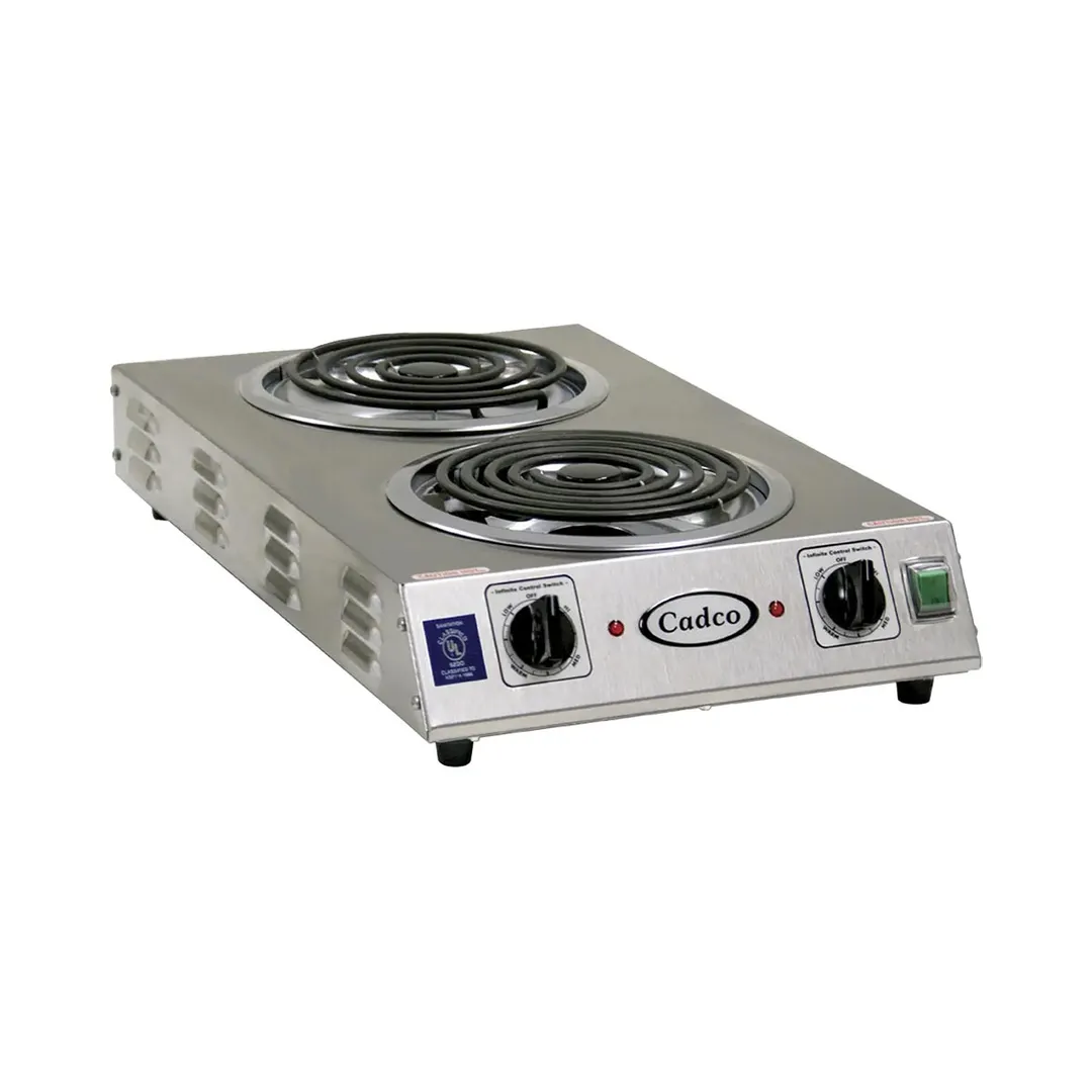Cadco CDR-2TFB 13-1/2" Electric Countertop Hotplate w/ (2) Tubular Burners, Vertical Design,3.0 kW, 220V