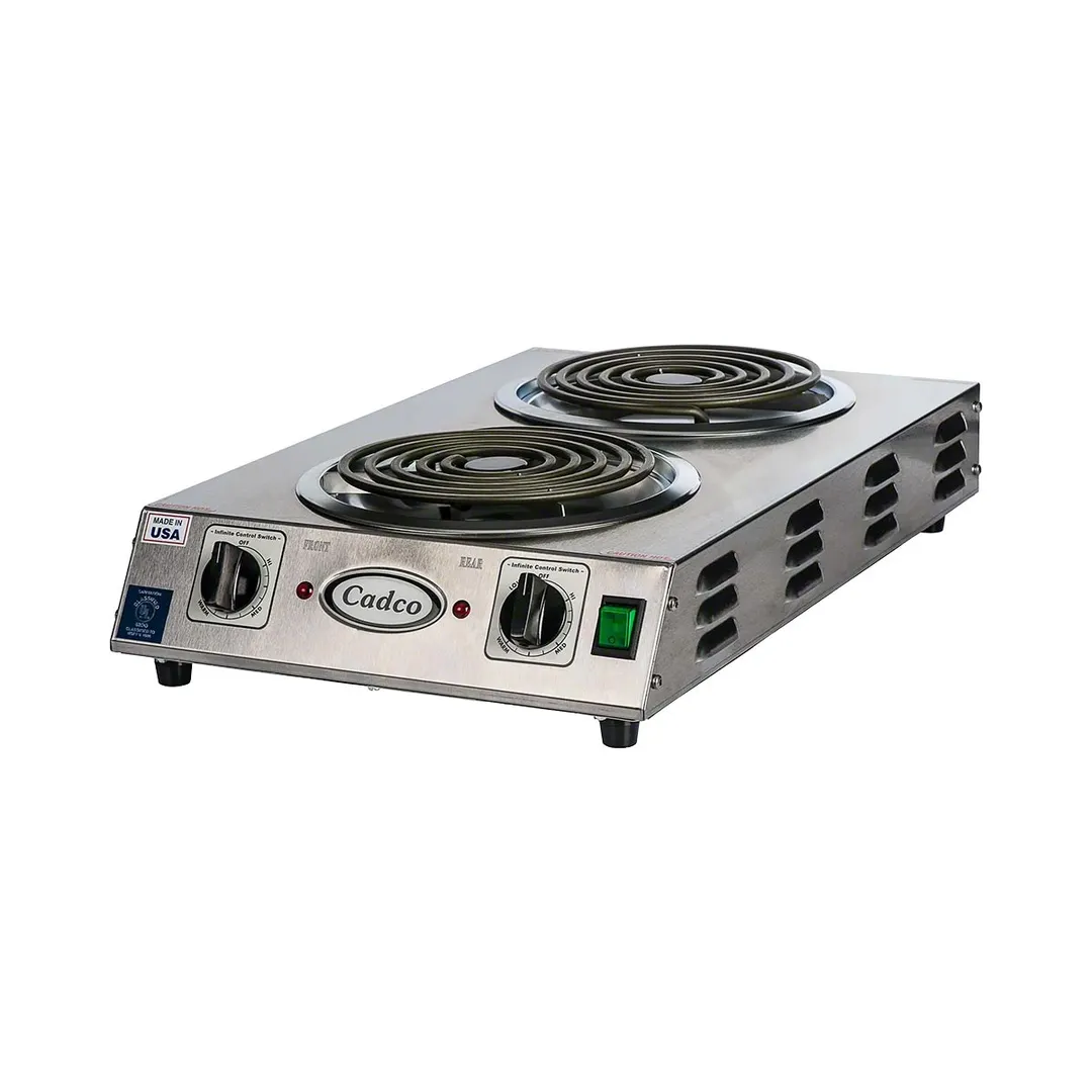 Cadco CDR-2TFB 13-1/2" Electric Countertop Hotplate w/ (2) Tubular Burners, Vertical Design,3.0 kW, 220V
