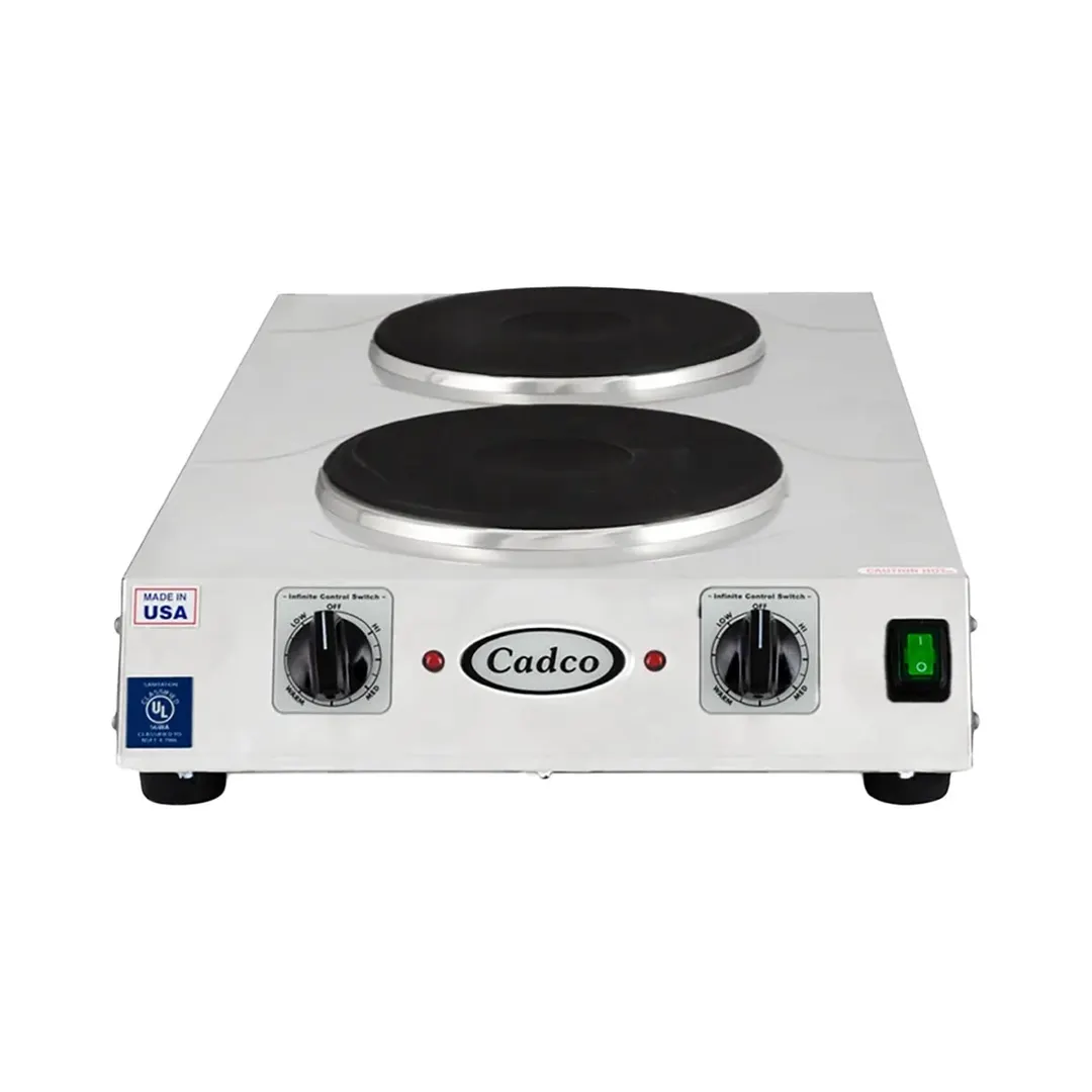 Cadco CDR-3K 15" Electric Countertop Hotplate w/ (2) Solid Burners, Vertical Design, 3.0 kW, 220V