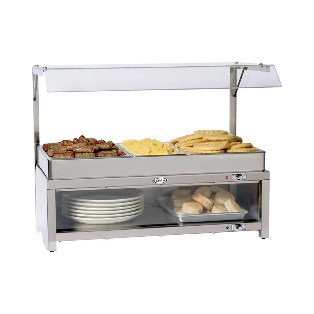 Cadco CMLB-CSG Warming Cabinet w/ Sneeze Guard, 28" x 14" Removable Triple Buffet Server Top