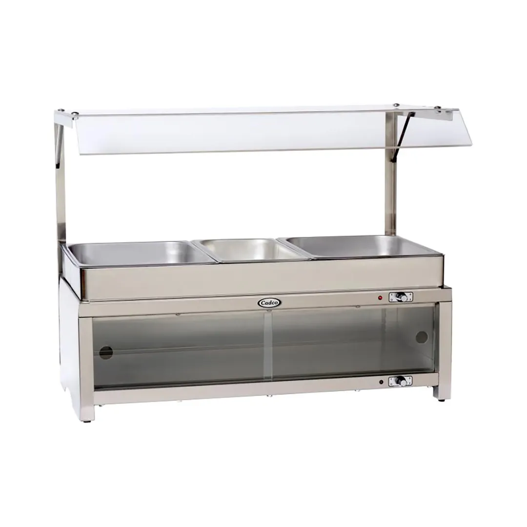 Cadco CMLB-CSG Warming Cabinet w/ Sneeze Guard, 28" x 14" Removable Triple Buffet Server Top