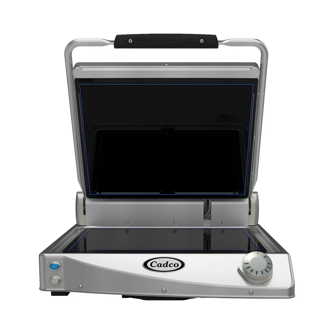 Cadco CPG-15F 19" Jumbo Single Glass/Ceramic Clamshell Grill w/ Smooth Black Plates, 208/240V