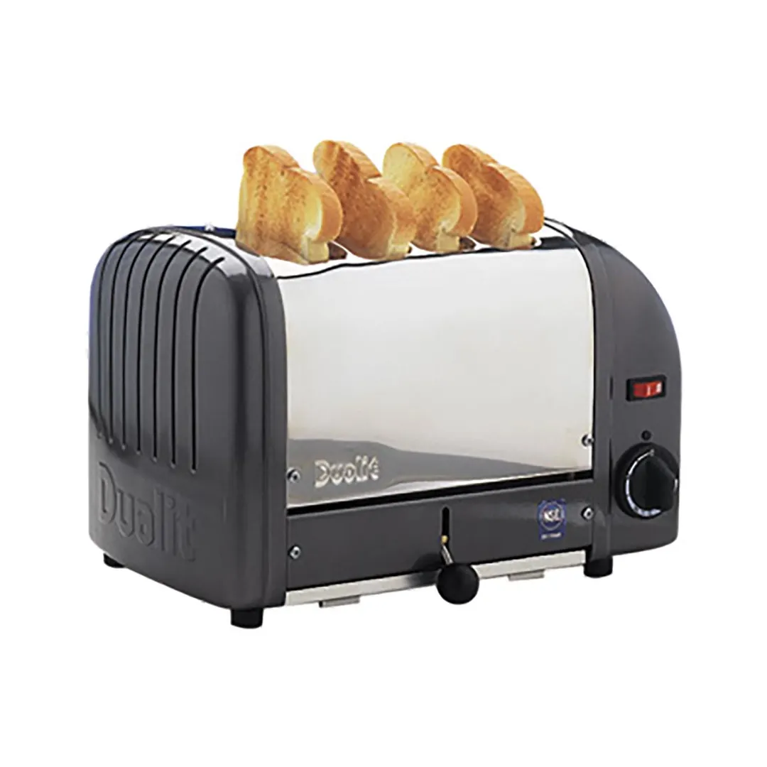 Cadco CTW-4M 4-Slice Standard Commercial Toaster w/ 1" Slots, Metallic Grey End Panel, 120V