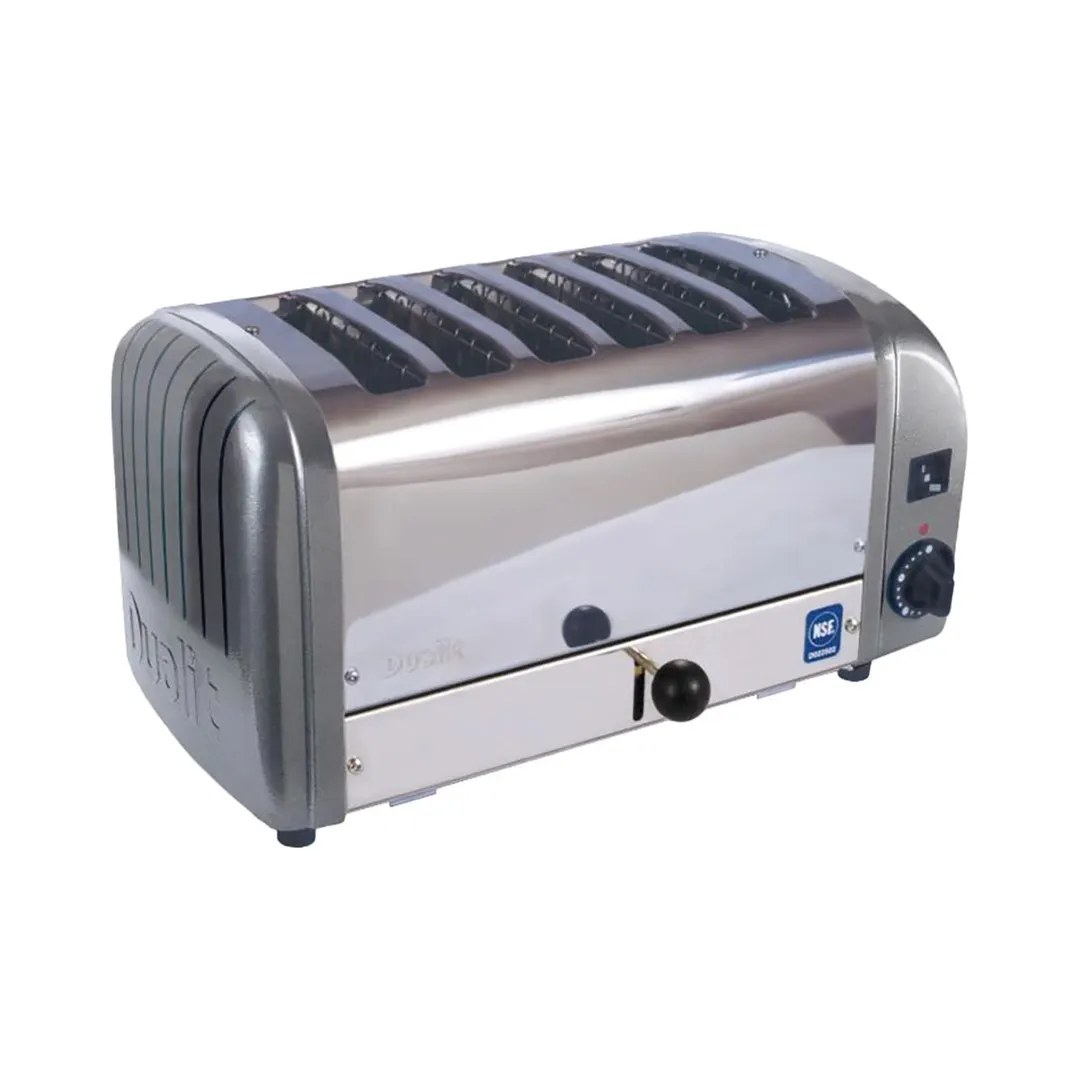 Cadco CTW-6M(220) 6-Slice Standard Commercial Toaster w/ 1" Slots, Metallic Grey End Panel, 220V