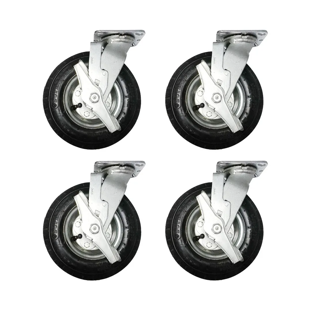 Cadco PW-4 Outdoor Pneumatic Wheels Kit, 4 Pack, 6" Black Rubber Wheels with Steel Locks