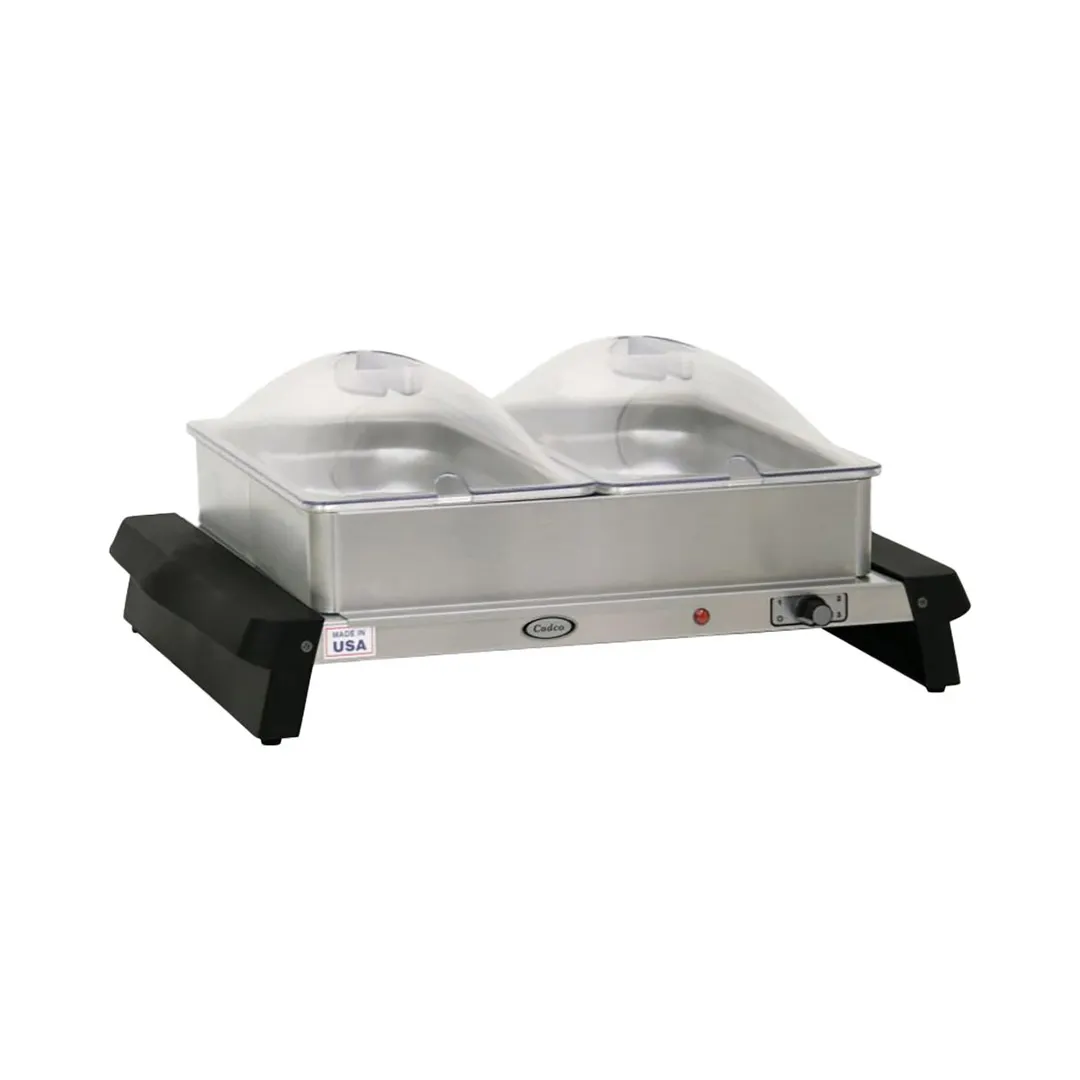 Cadco WTBS-23P Countertop Double Buffet Server, (2) Third Size/2.6 qt Pans, (2) Clear Lid