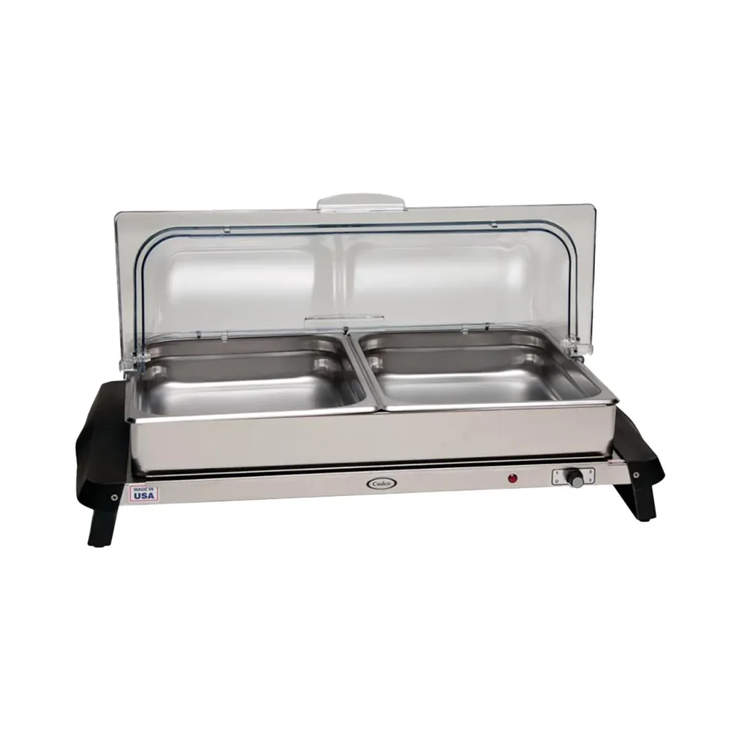 Cadco WTBS-2RT Countertop Double Buffet Server w/ Rolltop Lid, 20-1/2" X 14" Warming Zone