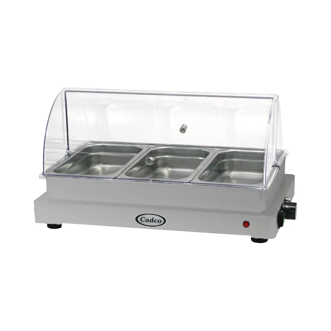 Cadco WTBS-3N-HD Countertop Triple Buffet Server w/ Rolltop Lid, 20-1/2" X 14" Warming Zone