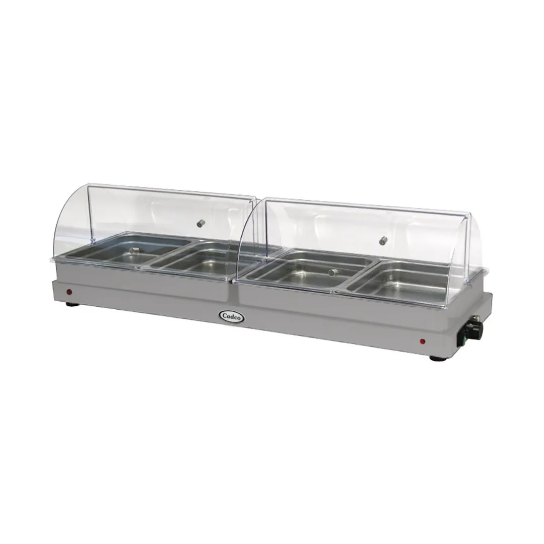 Cadco WTBS-4N-HD Countertop Buffet Server, Large Size w/ Rolltop Lid, (4) Half Size 2 ½” Deep Steam Pans