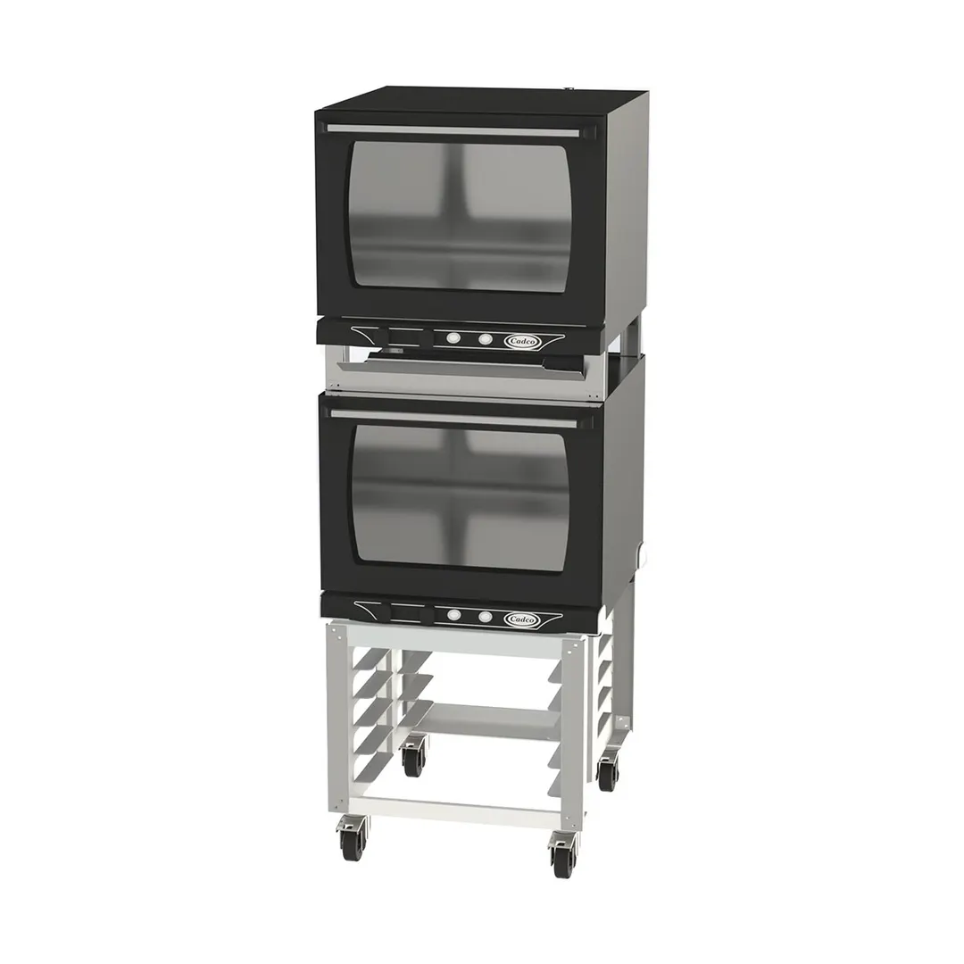 Cadco XAFS-133-2 Double Half Size Countertop Electric Convection Oven, 4 Shelf, Stand, Manual Controls