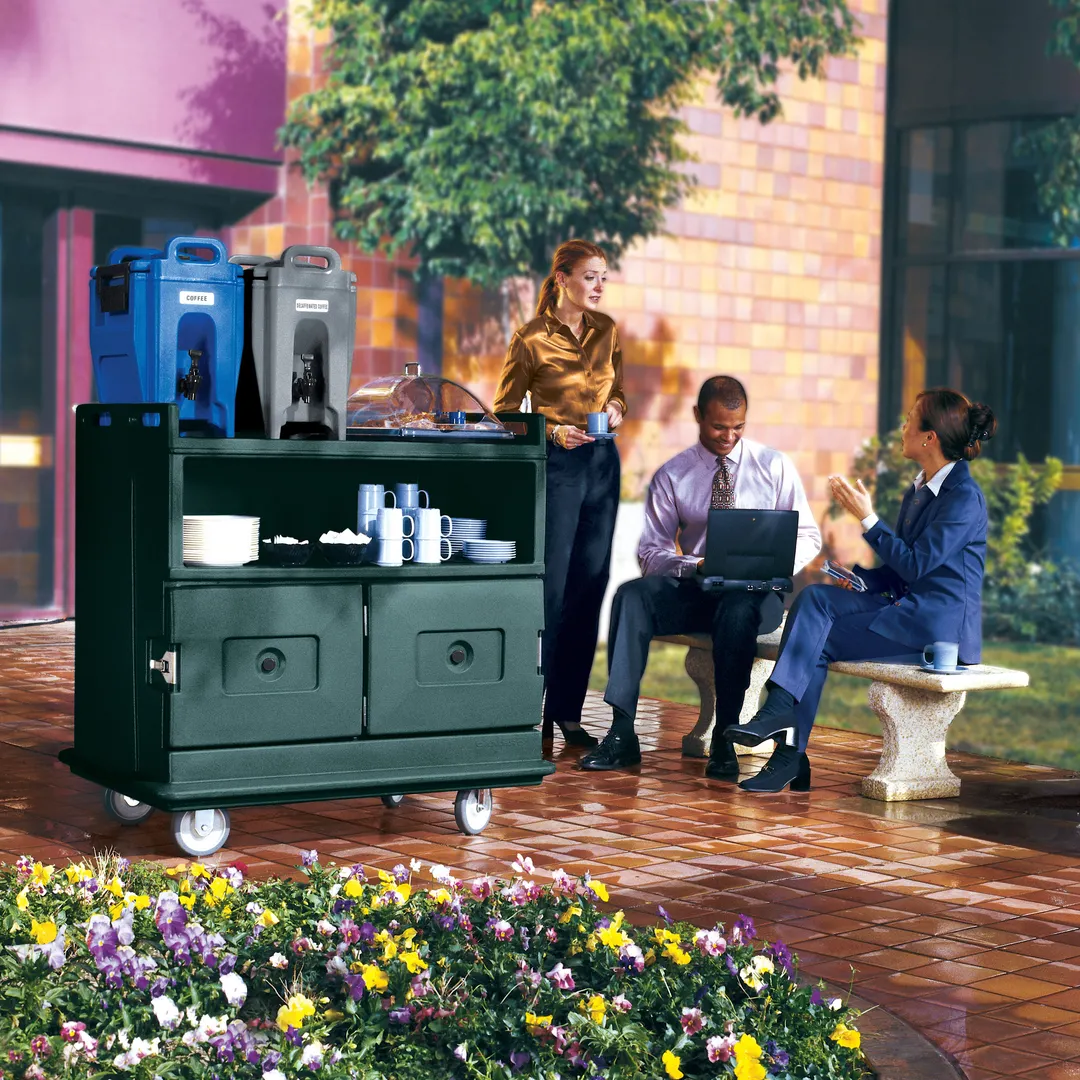 Cambro MDC24F192 Beverage Service Cart, 44.5L x 30W x 44H, Polyethylene, Granite Green, Insulated Compartments