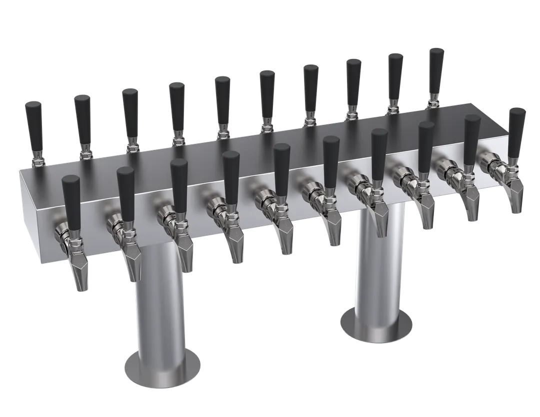 Krowne KDSTC-10S T‑Head Beer Tower, 30" OA, Glycol‑Cooled, Stainless Steel Finish, 20 Faucets