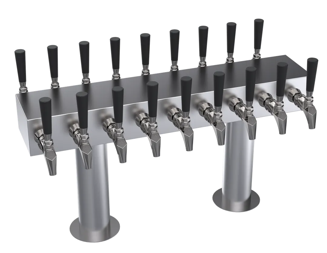 Krowne KDSTC-9S Double-Sided T-Head Beer Tower, 30" OA, Glycol-Cooled, Steel, 2-Col, 18 Faucets