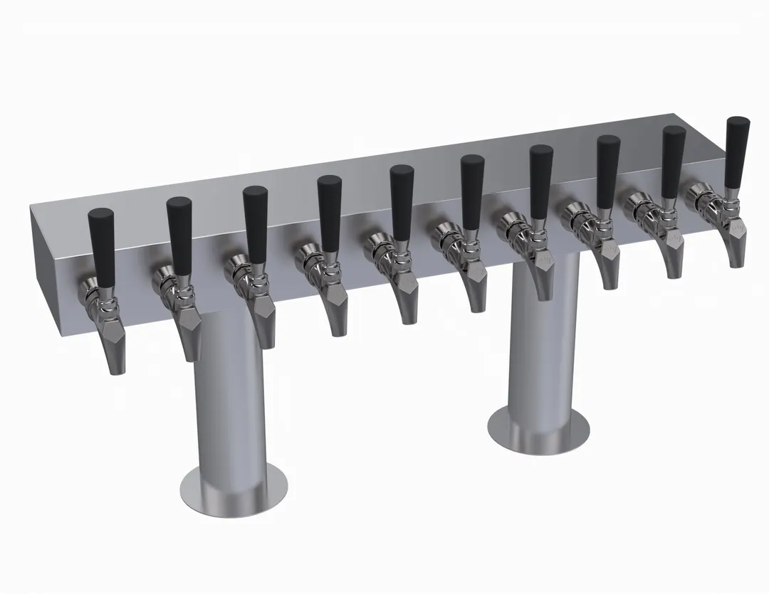 Krowne KDTH-10S Double T-Head Beer Tower 30" Countertop 12-Tap Columns Stainless Steel Glycol-Cooled