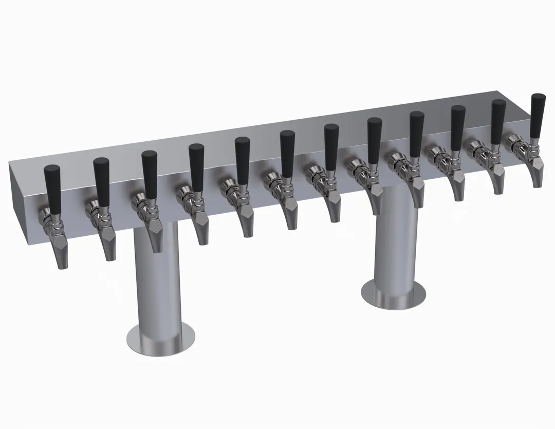 Krowne KDTH-12S Double-Head Beer Tower 36" Counter Brushed (NoHandles) Glycol-Cooled 2-Column 12-Tap