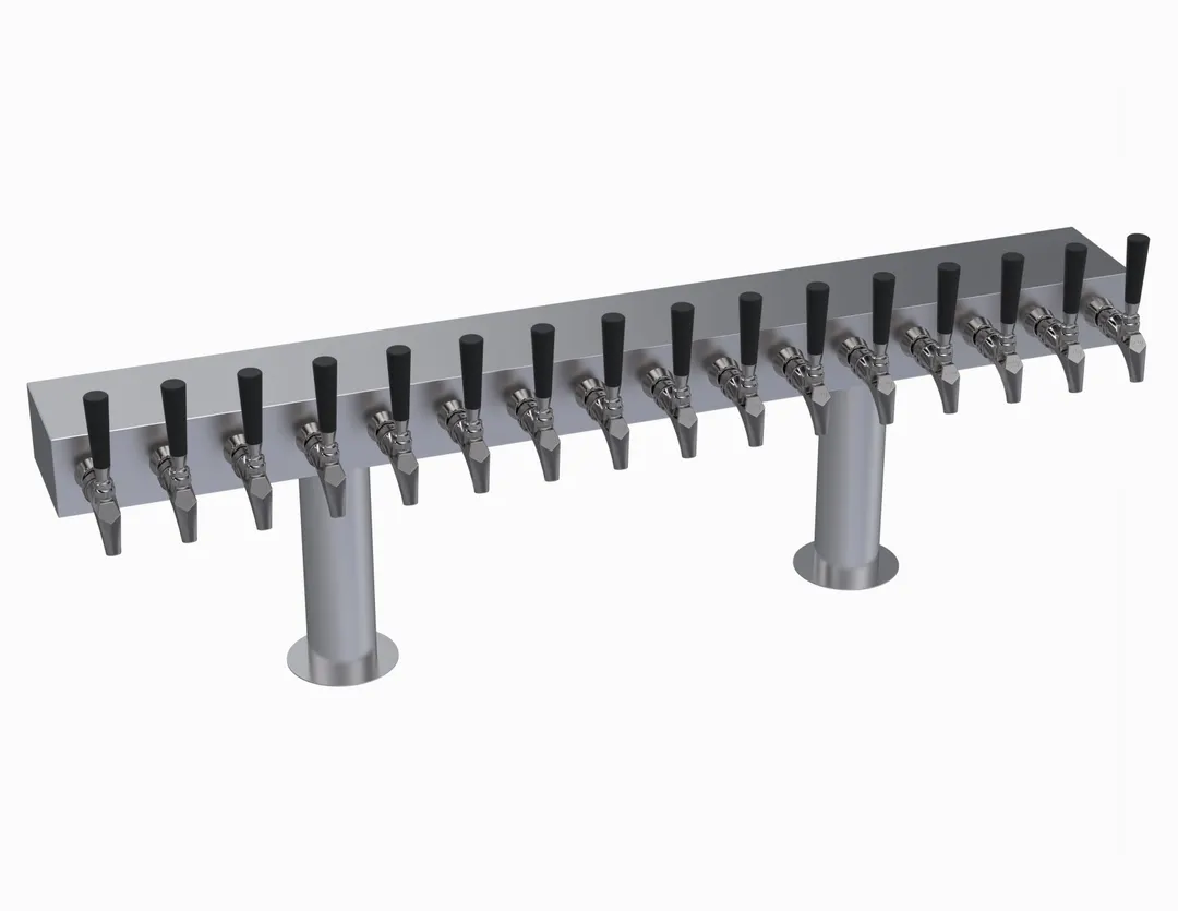 Krowne KDTH-16S T‑Head Draft Beer Tower, 48" Countertop, 2‑Column Stainless Steel, 16 Faucets