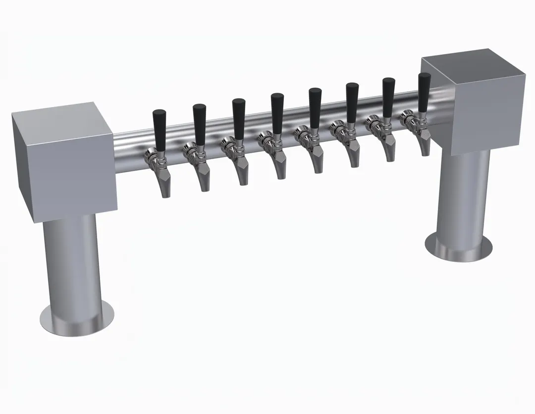 Krowne KHH-8S Draft Beer Tower, 40" 2‑Column Stainless Steel, Glycol Cooled, 8‑Faucet (7‑12 Tap)