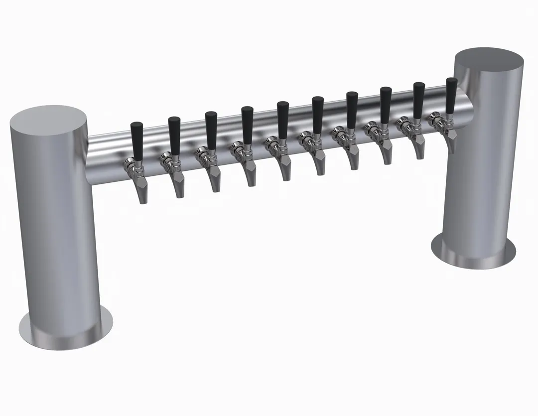 Krowne KMH-10S Beer Tower, 47" Flange, 2‑Column, Steel, Glycol‑Cooled, Ten Faucets (No Handles)