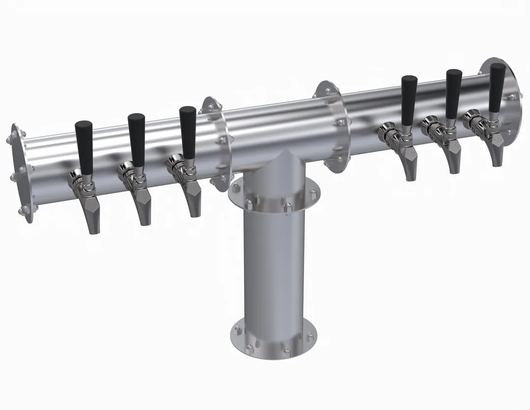 Krowne KPTH-6S T-Head Tap Tower, 31-3/4" OA Counter, Glycol Cooled, Steel Finish, Six Beer Faucets