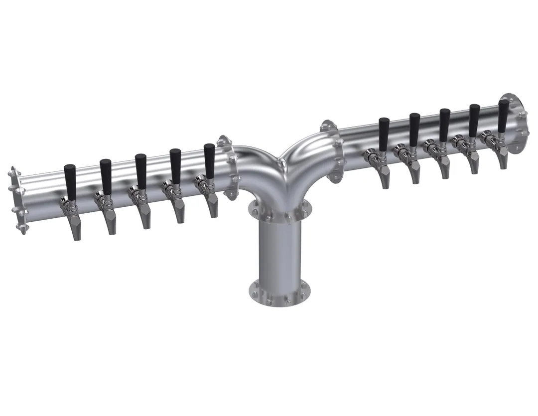Krowne KPY-10S Y‑Tower Beer Dispensing, 48" OA Length, Stainless Steel, Countertop, Ten Taps