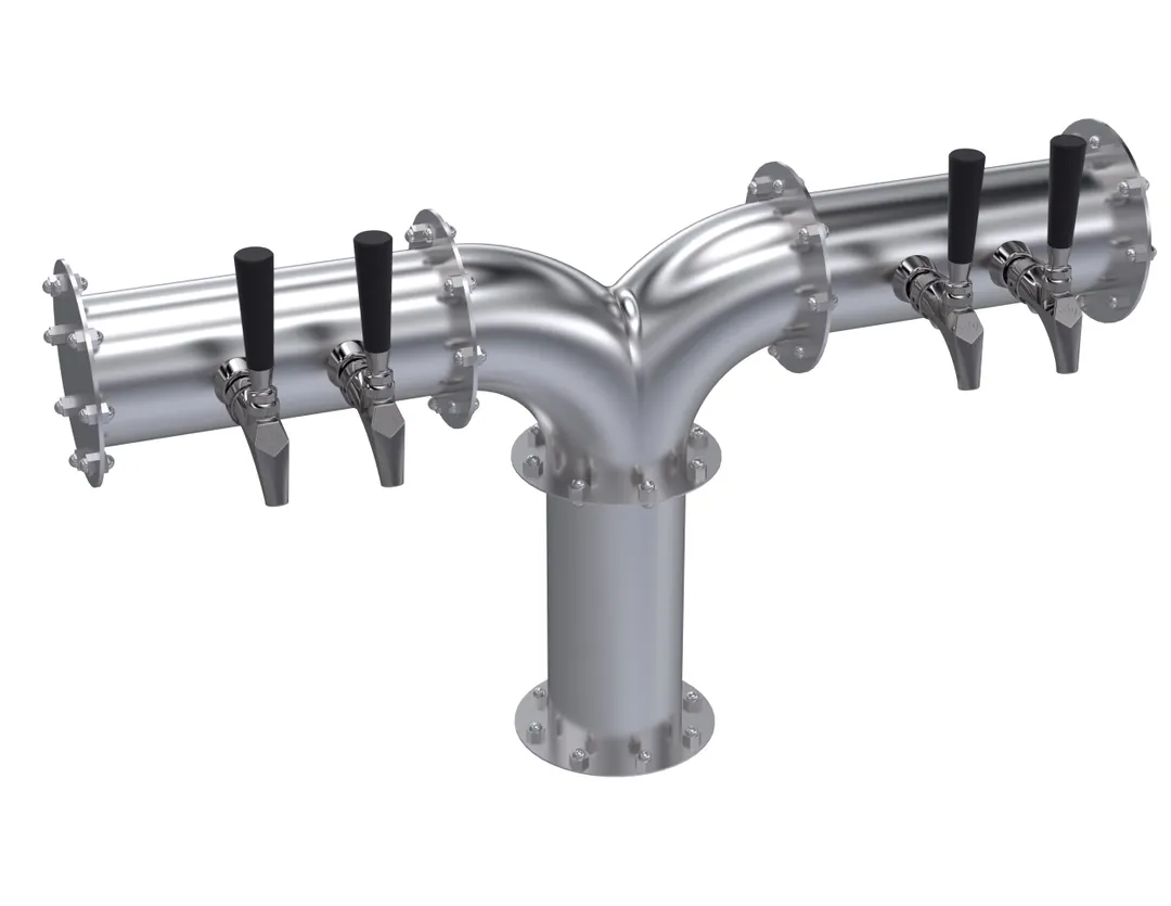 Krowne KPY-4S Y-Tower Beer Dispensing, 30" OA Countertop, Brushed Steel, Glycol Cooled, Four Tap